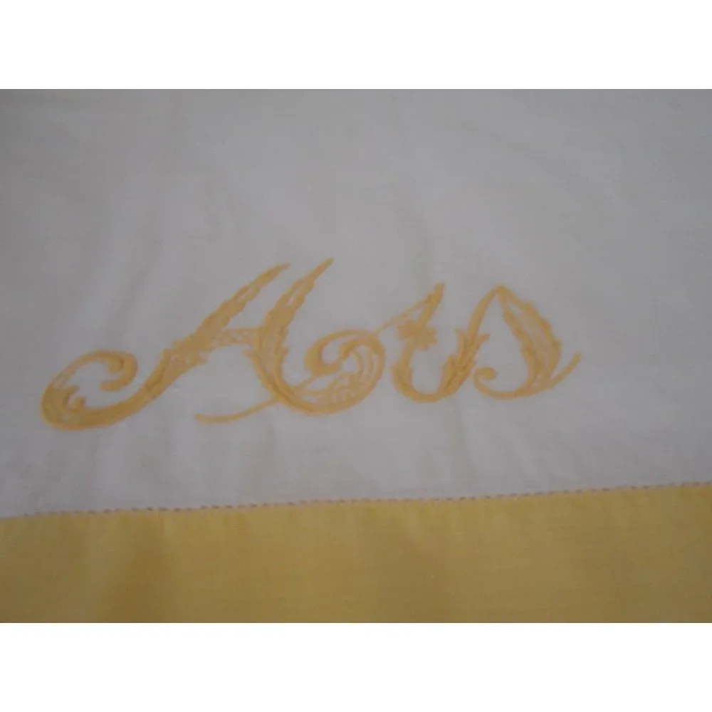 Vintage Yellow White embroidered HIS standard pillowcase - Estate Find #2